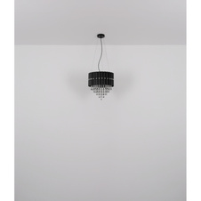 Závěsné svítidlo, černý kov, kouřové krystaly K5, čiré, černý PVC kabel, ø: 400mm, V: 1500mm, bez žárovek 3xE27, max. 40W 230V