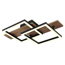 Stropní svítidlo, kov černý matný, MDF vzhled tmavého dřeva, černý matný plast, bílý plast, DxŠxV: 440x330x85mm, čtverce: 220x220mm, včetně LED 16W 230V, zdroj 1720lm, výkon 900lm, 3000K