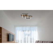 Stropní svítidlo, kov černý matný, MDF vzhled tmavého dřeva, černý matný plast, bílý plast, DxŠxV: 440x330x85mm, čtverce: 220x220mm, včetně LED 16W 230V, zdroj 1720lm, výkon 900lm, 3000K