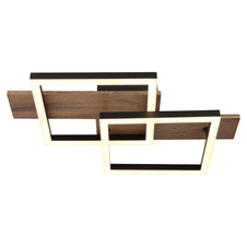Stropní svítidlo, kov černý matný, MDF vzhled tmavého dřeva, černý matný plast, bílý plast, DxŠxV: 440x330x85mm, čtverce: 220x220mm, včetně LED 16W 230V, zdroj 1720lm, výkon 900lm, 3000K
