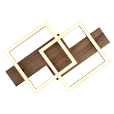 Stropní svítidlo, kov černý matný, MDF vzhled tmavého dřeva, černý matný plast, bílý plast, DxŠxV: 440x330x85mm, čtverce: 220x220mm, včetně LED 16W 230V, zdroj 1720lm, výkon 900lm, 3000K