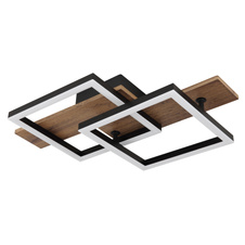 Stropní svítidlo, kov černý matný, MDF vzhled tmavého dřeva, černý matný plast, bílý plast, DxŠxV: 440x330x85mm, čtverce: 220x220mm, včetně LED 16W 230V, zdroj 1720lm, výkon 900lm, 3000K