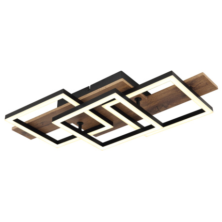 Stropní svítidlo, kov černý matný, MDF vzhled tmavého dřeva, černý matný plast, bílý plast, DxŠxV: 580x330x85mm, čtverce: 220x220mm, včetně LED 24W 230V, zdroj 2500lm, výkon 1300lm, 3000K