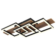 Stropní svítidlo, kov černý matný, MDF vzhled tmavého dřeva, černý matný plast, bílý plast, DxŠxV: 580x330x85mm, čtverce: 220x220mm, včetně LED 24W 230V, zdroj 2500lm, výkon 1300lm, 3000K