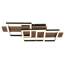 Stropní svítidlo, kov černý matný, MDF vzhled tmavého dřeva, černý matný plast, bílý plast, DxŠxV: 580x330x85mm, čtverce: 220x220mm, včetně LED 24W 230V, zdroj 2500lm, výkon 1300lm, 3000K