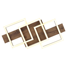 Stropní svítidlo, kov černý matný, MDF vzhled tmavého dřeva, černý matný plast, bílý plast, DxŠxV: 580x330x85mm, čtverce: 220x220mm, včetně LED 24W 230V, zdroj 2500lm, výkon 1300lm, 3000K