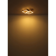 Stropní svítidlo, kov černý matný, MDF vzhled tmavého dřeva, černý matný plast, bílý plast, DxŠxV: 580x330x85mm, čtverce: 220x220mm, včetně LED 24W 230V, zdroj 2500lm, výkon 1300lm, 3000K