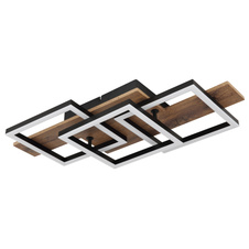 Stropní svítidlo, kov černý matný, MDF vzhled tmavého dřeva, černý matný plast, bílý plast, DxŠxV: 580x330x85mm, čtverce: 220x220mm, včetně LED 24W 230V, zdroj 2500lm, výkon 1300lm, 3000K