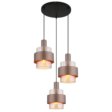 Závěsné svítidlo, černý matný kov, jantarové sklo, čirý gradient, bronzový kov, černý PVC kabel, možnost zkrácení výšky, ø: 450mm, V: 1500mm, bez žárovek 3xE27, max. 60W 230V