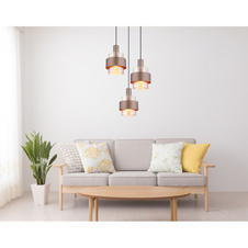 Závěsné svítidlo, černý matný kov, jantarové sklo, čirý gradient, bronzový kov, černý PVC kabel, možnost zkrácení výšky, ø: 450mm, V: 1500mm, bez žárovek 3xE27, max. 60W 230V