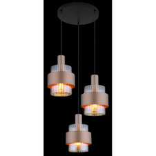 Závěsné svítidlo, černý matný kov, jantarové sklo, čirý gradient, bronzový kov, černý PVC kabel, možnost zkrácení výšky, ø: 450mm, V: 1500mm, bez žárovek 3xE27, max. 60W 230V