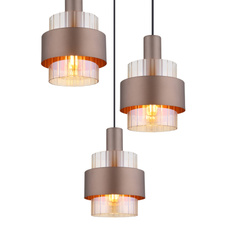 Závěsné svítidlo, černý matný kov, jantarové sklo, čirý gradient, bronzový kov, černý PVC kabel, možnost zkrácení výšky, ø: 450mm, V: 1500mm, bez žárovek 3xE27, max. 60W 230V