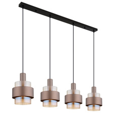 Závěsné svítidlo, černý matný kov, jantarové sklo, čirý gradient, bronzový kov, černý PVC kabel, výškově nastavitelné, DxŠxV: 1100x185x1500mm, bez žárovek 4xE27, max. 60W 230V
