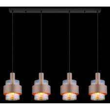 Závěsné svítidlo, černý matný kov, jantarové sklo, čirý gradient, bronzový kov, černý PVC kabel, výškově nastavitelné, DxŠxV: 1100x185x1500mm, bez žárovek 4xE27, max. 60W 230V