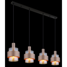 Závěsné svítidlo, černý matný kov, jantarové sklo, čirý gradient, bronzový kov, černý PVC kabel, výškově nastavitelné, DxŠxV: 1100x185x1500mm, bez žárovek 4xE27, max. 60W 230V