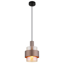 Závěsné svítidlo, černý matný kov, jantarové sklo, čirý gradient, bronzový kov, černý PVC kabel, možnost zkrácení výšky, ø: 185mm, V: 1500mm, bez žárovky 1xE27, max. 60W 230V