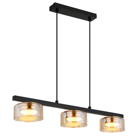 Závěsné svítidlo, černý matný kov, černý kartáčovaný hliník zlatý, jantarové sklo, černý PVC kabel, DxŠxV: 650x130x1100mm, včetně žárovek 3xGX53 LED, max. 6W 230V, zdroj 400lm, výkon 330lm, 1800K, včetně LED žárovky 10162