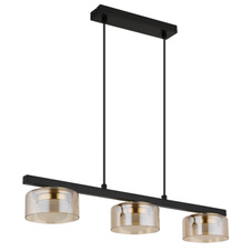 Závěsné svítidlo, černý matný kov, černý kartáčovaný hliník zlatý, jantarové sklo, černý PVC kabel, DxŠxV: 650x130x1100mm, včetně žárovek 3xGX53 LED, max. 6W 230V, zdroj 400lm, výkon 330lm, 1800K, včetně LED žárovky 10162