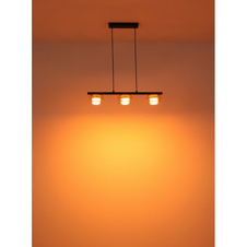 Závěsné svítidlo, černý matný kov, černý kartáčovaný hliník zlatý, jantarové sklo, černý PVC kabel, DxŠxV: 650x130x1100mm, včetně žárovek 3xGX53 LED, max. 6W 230V, zdroj 400lm, výkon 330lm, 1800K, včetně LED žárovky 10162