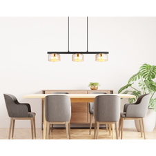 Závěsné svítidlo, černý matný kov, černý kartáčovaný hliník zlatý, jantarové sklo, černý PVC kabel, DxŠxV: 650x130x1100mm, včetně žárovek 3xGX53 LED, max. 6W 230V, zdroj 400lm, výkon 330lm, 1800K, včetně LED žárovky 10162