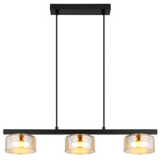 Závěsné svítidlo, černý matný kov, černý kartáčovaný hliník zlatý, jantarové sklo, černý PVC kabel, DxŠxV: 650x130x1100mm, včetně žárovek 3xGX53 LED, max. 6W 230V, zdroj 400lm, výkon 330lm, 1800K, včetně LED žárovky 10162