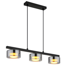 Závěsné svítidlo, černý matný kov, černý kartáčovaný hliník, kouřové sklo, černý PVC kabel, DxŠxV: 650x130x1100mm, včetně žárovek 3xGX53 LED, max. 6W 230V, zdroj 400lm, výkon 270lm, 1800K, včetně LED žárovky 10162