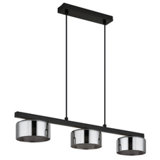 Závěsné svítidlo, černý matný kov, černý kartáčovaný hliník, kouřové sklo, černý PVC kabel, DxŠxV: 650x130x1100mm, včetně žárovek 3xGX53 LED, max. 6W 230V, zdroj 400lm, výkon 270lm, 1800K, včetně LED žárovky 10162