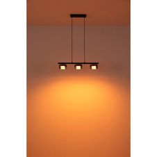 Závěsné svítidlo, černý matný kov, černý kartáčovaný hliník, kouřové sklo, černý PVC kabel, DxŠxV: 650x130x1100mm, včetně žárovek 3xGX53 LED, max. 6W 230V, zdroj 400lm, výkon 270lm, 1800K, včetně LED žárovky 10162