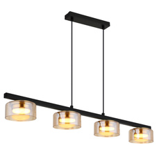 Závěsné svítidlo, černý matný kov, černý kartáčovaný hliník zlatý, jantarové sklo, černý PVC kabel, DxŠxV: 900x130x1100mm, včetně žárovek 4xGX53 LED, max. 6W 230V, zdroj 400lm, výkon 330lm, 1800K, včetně LED žárovky 10162