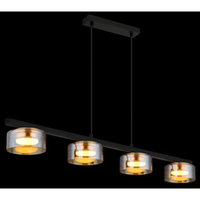Závěsné svítidlo, černý matný kov, černý kartáčovaný hliník zlatý, jantarové sklo, černý PVC kabel, DxŠxV: 900x130x1100mm, včetně žárovek 4xGX53 LED, max. 6W 230V, zdroj 400lm, výkon 330lm, 1800K, včetně LED žárovky 10162