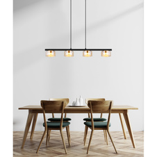 Závěsné svítidlo, černý matný kov, černý kartáčovaný hliník zlatý, jantarové sklo, černý PVC kabel, DxŠxV: 900x130x1100mm, včetně žárovek 4xGX53 LED, max. 6W 230V, zdroj 400lm, výkon 330lm, 1800K, včetně LED žárovky 10162