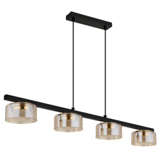 Závěsné svítidlo, černý matný kov, černý kartáčovaný hliník zlatý, jantarové sklo, černý PVC kabel, DxŠxV: 900x130x1100mm, včetně žárovek 4xGX53 LED, max. 6W 230V, zdroj 400lm, výkon 330lm, 1800K, včetně LED žárovky 10162