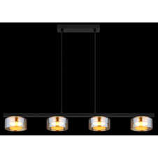 Závěsné svítidlo, černý matný kov, černý kartáčovaný hliník zlatý, jantarové sklo, černý PVC kabel, DxŠxV: 900x130x1100mm, včetně žárovek 4xGX53 LED, max. 6W 230V, zdroj 400lm, výkon 330lm, 1800K, včetně LED žárovky 10162