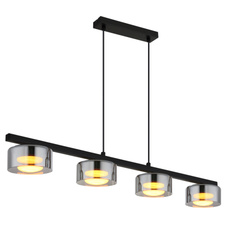 Závěsné svítidlo, černý matný kov, černý kartáčovaný hliník, kouřové sklo, černý PVC kabel, DxŠxV: 900x130x1100mm, včetně žárovek 4xGX53 LED, max. 6W 230V, zdroj 400lm, výkon 270lm, 1800K, včetně LED žárovky 10162