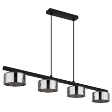 Závěsné svítidlo, černý matný kov, černý kartáčovaný hliník, kouřové sklo, černý PVC kabel, DxŠxV: 900x130x1100mm, včetně žárovek 4xGX53 LED, max. 6W 230V, zdroj 400lm, výkon 270lm, 1800K, včetně LED žárovky 10162