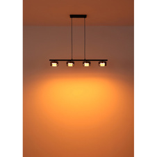 Závěsné svítidlo, černý matný kov, černý kartáčovaný hliník, kouřové sklo, černý PVC kabel, DxŠxV: 900x130x1100mm, včetně žárovek 4xGX53 LED, max. 6W 230V, zdroj 400lm, výkon 270lm, 1800K, včetně LED žárovky 10162