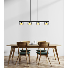Závěsné svítidlo, černý matný kov, černý kartáčovaný hliník, kouřové sklo, černý PVC kabel, DxŠxV: 900x130x1100mm, včetně žárovek 4xGX53 LED, max. 6W 230V, zdroj 400lm, výkon 270lm, 1800K, včetně LED žárovky 10162
