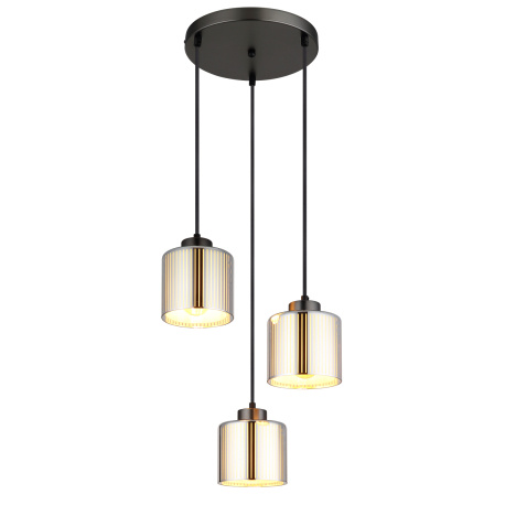 Závěsné svítidlo, kov černý matný chrom, sklo bílé a chromové, černý textilní kabel, výškově nastavitelné, ø: 330mm, V: 1200mm, bez žárovek 3xE27, max. 60W 230V