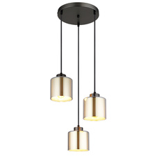Závěsné svítidlo, kov černý matný chrom, sklo bílé a chromové, černý textilní kabel, výškově nastavitelné, ø: 330mm, V: 1200mm, bez žárovek 3xE27, max. 60W 230V