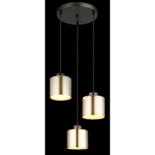 Závěsné svítidlo, kov černý matný chrom, sklo bílé a chromové, černý textilní kabel, výškově nastavitelné, ø: 330mm, V: 1200mm, bez žárovek 3xE27, max. 60W 230V