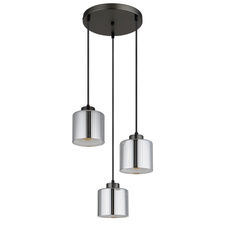 Závěsné svítidlo, kov černý matný chrom, sklo bílé a chromové, černý textilní kabel, výškově nastavitelné, ø: 330mm, V: 1200mm, bez žárovek 3xE27, max. 60W 230V