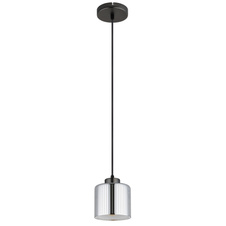 Závěsné svítidlo, kov černý matný chrom, sklo bílé a chromové, černý textilní kabel, výškově nastavitelné, ø: 140mm, V: 1200mm, bez žárovky 1xE27, max. 60W 230V