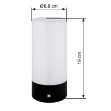 Stolní lampa, kov nikl, bílý plast, bílý PVC kabel, dotykový spínač a stmívač, RGB měnič barev a fixace barev, bez adaptéru, USB-C - USB-C, IP44, ø: 88mm, V: 190mm, délka kabelu 1000mm, včetně RGBW LED 1,8W 230V, výkon 100lm, barva 2900K.