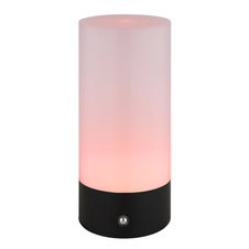 Stolní lampa, černý kov, bílý plast, černý PVC kabel, dotykový spínač a stmívač, RGB měnič barev a fixace barev, bez adaptéru, USB-C - USB-C, IP44, ø: 88mm, V: 190mm, délka kabelu 1000mm, včetně RGBW LED 1,8W 230V, výkon 100lm, barva 2900K.