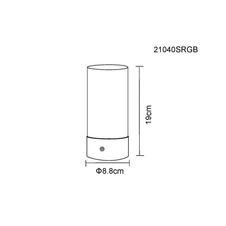 Stolní lampa, černý kov, bílý plast, černý PVC kabel, dotykový spínač a stmívač, RGB měnič barev a fixace barev, bez adaptéru, USB-C - USB-C, IP44, ø: 88mm, V: 190mm, délka kabelu 1000mm, včetně RGBW LED 1,8W 230V, výkon 100lm, barva 2900K.