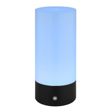 Stolní lampa, černý kov, bílý plast, černý PVC kabel, dotykový spínač a stmívač, RGB měnič barev a fixace barev, bez adaptéru, USB-C - USB-C, IP44, ø: 88mm, V: 190mm, délka kabelu 1000mm, včetně RGBW LED 1,8W 230V, výkon 100lm, barva 2900K.