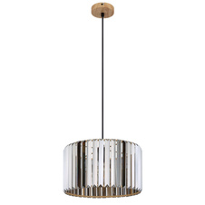 Závěs, kov, vzhled dřeva, K5 krystaly kouřové barvy, textilní kabel černý, ø: 350mm, V: 1200mm, bez žárovky 1xE27, max. 60W 230V