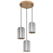 Závěsné svítidlo, kovový vzhled dřeva, krystaly K5 kouřové barvy, textilní kabel černý, ø: 350mm, V: 1200mm, bez žárovek 3xE27, max. 60W 230V