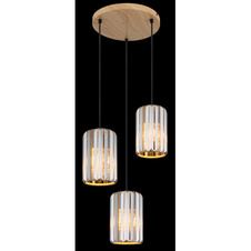 Závěsné svítidlo, kovový vzhled dřeva, krystaly K5 kouřové barvy, textilní kabel černý, ø: 350mm, V: 1200mm, bez žárovek 3xE27, max. 60W 230V