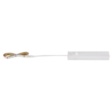 LED pásek, bílý matný plast, posuvný vypínač, možnost zkrácení, další funkce: DxŠxV: 1500x8x1mm, délka přívodního kabelu 150mm, box na baterie: 13,5x2,6x1,7cm, včetně 45x LED 1,5W 3V, zdroj 60lm, výkon 60lm, 3000K